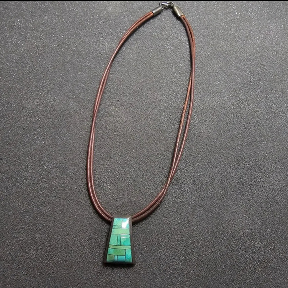 Sterling Silver 925 Pave Turquoise Stone Inlay Double Strand Necklace 15 In Long - Picture 1 of 9